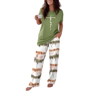 Conjunto de Pijama de Satén para Mujer, Cuello en V, Manga Corta, Cintura Elástica, Estilo Casual, Largo Completo, para Invierno - Product Image 1