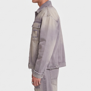 Chaqueta de mezclilla para hombre con parches desgastados, estilo oversize, corte holgado, tipo chándal, ropa exterior - Product Image 3