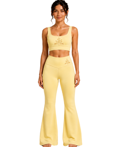 Manufacturer Custom Yellow Women <b>Flared</b> Yoga Set Seamless Sports Bra And High Waist Bell Bottom <b>Leggings</b> Premium Fitness Wear - Product Image 1