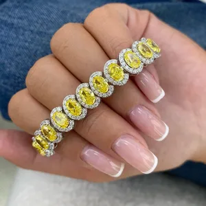 Pulsera de tenis de diamantes TISHYA DIAMOND vintage con certificación IGI, diamantes amarillos ovalados de fantasía VS F de 21.6 ct cultivados en laboratorio, oro blanco de 14K - Product Image 2