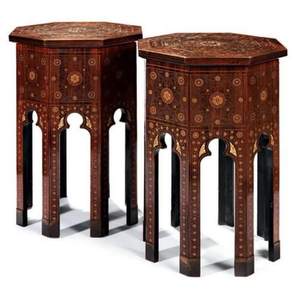 Table d'appoint octogonale artisanale avec incrustations en nacre et os, table d'appoint en bois au design géométrique, meuble décoratif - Product Image 6