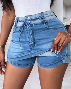 Pantalones Cortos Casuales de Verano para Hombre, Estilo Oxford, Corte A, Ajustados, Cintura Alta Elástica, Color Azul Claro, Decoración Vintage Estampada - Product Image 1