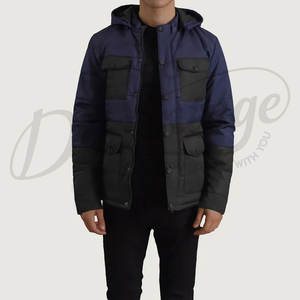 Chaqueta Acolchada con Capucha para Hombre, Azul Marino, con Parches en Contraste, Estilo Cargo, con Múltiples Bolsillos, Abrigo Acolchado Cálido para Invierno - Product Image 1