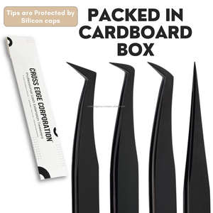 Professional Black Fiber Tip Lash Tweezers Eyelash Extension Tweezers 90° Volume Precision Point Stainless Steel - Product Image 4
