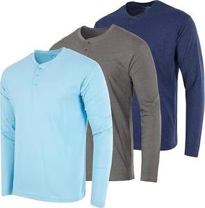 T-shirt Homme Bleu Marine Personnalisé en Gros, Col Contrastant, Col Rond, Manches Longues, Coton Jersey, Coupe Oversize Décontractée - Product Image 1