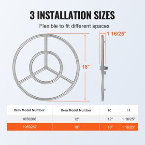 Anello Bruciatore per Braciere Rotondo in Acciaio Inossidabile da 18 Pollici per Gas Naturale e Propano, Potenza Termica 150.000 BTU - Product Image 4