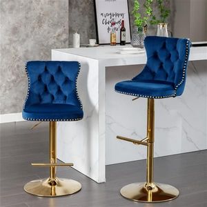 Modern Upholstered Bar Stools with Comfortable Backs Golden Swivel Velvet 25-33 Inch Adjustable Seat Height Furniture - Product Image 1
