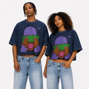 Camiseta Corta con Estampado Vintage para Hombre y Mujer, Estilo Urbano Holgado, Algodón Lavado, Top Informal a la Moda - Product Image 4