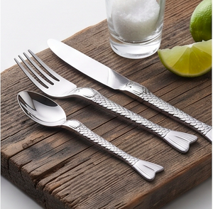 Fish Design Cutlery Set Fork Spoon With Fish Scale Handle High <b>Mirror</b> Polish Dishwasher Safe Flatware For Wedding And Events - Product Image 6