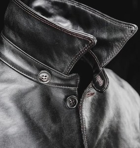 Original Men Black Sheepskin Horsehide Leather Waterproof Eco-Friendly Mandarin Collar Car <b>Coat</b> Shinki Hikaku Harris Tweed <b>Lined</b> - Product Image 5