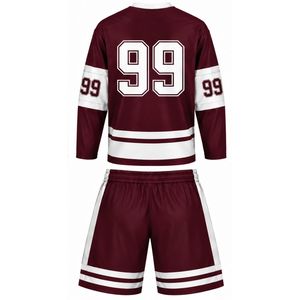 Conjunto de Hockey sobre Hielo Sublimado Color Borgoña para Hombre, Jersey y Pantalones Cortos de Poliéster a Rayas, Uniforme Deportivo Ligero para Competencia de Equipo - Product Image 2