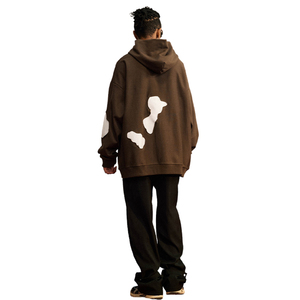 Sweat à capuche pour homme, effet vieilli, brodé, hiver, 100% coton mélangé polaire, coupe décontractée ample, léger, impression numérique, avec poche - Product Image 1