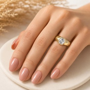 Engagement Ring Bezel Statement Ring DEF Color VS VVS Clarity IGI Certified <b>Hexagon</b> Cut Lab Grown Diamond 10K 14K 18K Solid Gold - Product Image 3