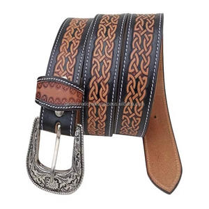 Ceinture Western personnalisée en cuir véritable usinée à la main et finie à la main avec boucle antique gravée de fleurs amovibles - Product Image 2