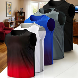Camiseta sin Mangas de Alta Calidad para Hombre, Tejida, 100% Poliéster, de Secado Rápido, Transpirable, para Deporte, Baloncesto, Fitness, Gimnasio, Suave, Color Sólido - Product Image 2