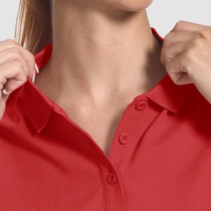 Polo femme slim fit, couleur unie, tendance, prix avantageux, vêtements de sport d'extérieur, rouge. - Product Image 4