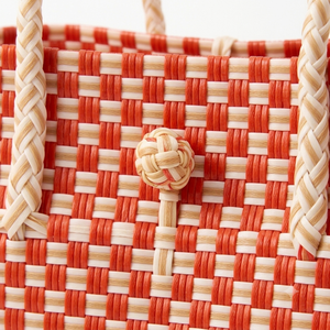 Eco-friendly Waterproof Durable Ladies Handbag Recycled <b>Plastic</b> Material Loop & Button Closure Woven Bag Red and White Color - Product Image 2