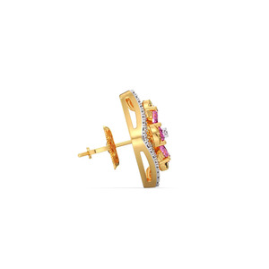 Boucles d'oreilles carrées à fleurs roses dorées - Product Image 3