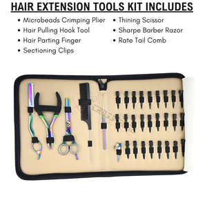 Professional Complete Hair Extension Tools Kit Stainless Steel Microbeads <b>Crimping</b> Plier Pulling Hook Thinning Scissor Sharp - Product Image 2