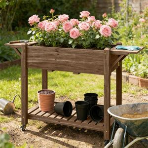 <b>Wooden</b> Elevated Garden <b>Bed</b> and Flowerpot <b>Box</b> Carbonized Planting Tray - Product Image 1