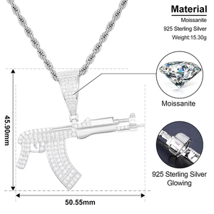 Colgante Hiphop AK47 con Moissanita Redonda de Corte Brillante, Chapado en Oro sobre Plata de Ley 925, Joyería con Incrustaciones Completas para Fiesta - Product Image 5