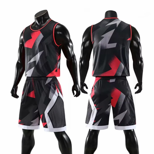 Ensemble de maillot de basket sublimé pour hommes Five B, imprimé géométrique, débardeur sans manches avec short, vêtements de sport respirants - Product Image 1