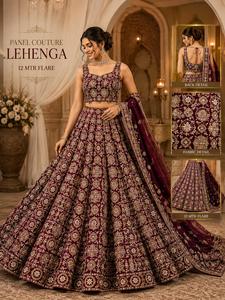 Lehenga Choli Tradicional para Mujer, Crepé Natural de 44 Pulgadas, Tela de Seda Malai y Seda Cobra, Ropa Étnica Festiva para Bodas - Product Image 1