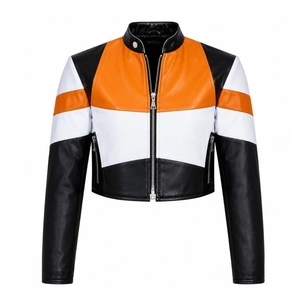 Women’s Lambskin Leather Crop <b>Jacket</b>, Genuine Leather Moto <b>Biker</b> <b>Jacket</b>, Riding Motorcycle Bomber <b>Jacket</b> - Product Image 4