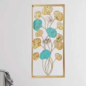 Beautiful Fantastic Modern Metal Wall Sculpture with Golden Foliage Design Circular Home Decor for Living Room - Product Image 4