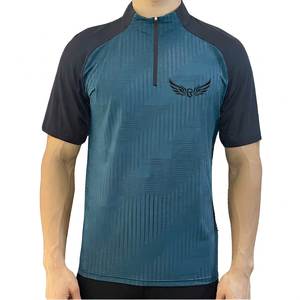 Men's Geometric Pattern Quick Dry <b>Raglan</b> Sleeve Sporty Half Zipper <b>T</b>-<b>Shirt</b> With Logo Front Stand Collar Regular Fit - Product Image 2