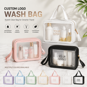 Pochette cosmétique transparente en PVC avec logo personnalisé, étanche, pour voyage, trousse de toilette, maquillage, fermeture éclair, sac de lavage, cadeau promotionnel personnalisé pour femme - Product Image 1