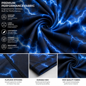 <b>Men</b> Blue Lightning <b>Compression</b> <b>Shirt</b> Short Sleeve Rash Guard Gym Fitness Workout Athletic Base Layer Sportswear Custom Logo OEM - Product Image 5