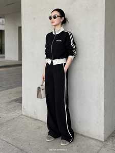 ONETEN <b>Women</b> <b>Black</b> White Color Block Tracksuit Set Turtleneck Zipper Jacket Wide Leg <b>Pants</b> Sporty Loose Fit Lightweight - Product Image 5