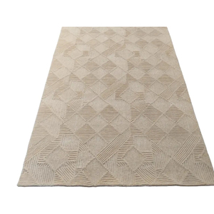 Alfombra de Lana Hecha a Mano al por Mayor: Textura Geométrica Beige de Alta y Baja Relieve - Product Image 2