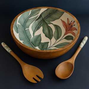 Tazón para Servir Hecho a Mano de Madera de Mango con Diseño Floral, Apto para Lavavajillas y Ecológico, para Ensaladas, Sopas, Fiestas y Decoración del Hogar - Product Image 2