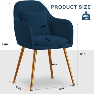 Salotto della metà del secolo in velluto blu con 2 poltrone accentate sedile imbottito e gambe in metallo dorato per gli ospiti del Club di ristorazione - Product Image 3