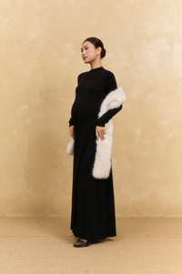 Vestido Midi Elástico de Punto con Cuello Alto, Manga Regular, Botones, Estilo Minimalista y Sencillo, Color Negro, ODM OEM - Product Image 5