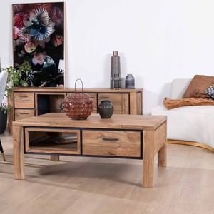 Meuble TV Vandana Silver Sense 180 cm en acacia massif avec niche d'éclairage LED et étagère en verre Fantasy - Product Image 6