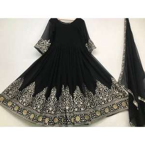 Fiesta Georgette desgaste bordado vestido de trabajo con dupatta negro - Product Image 1