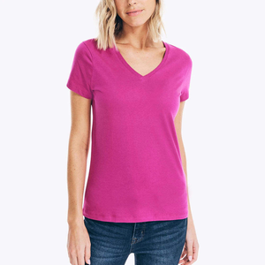 Women's V Neck Tee Custom Private Label Bulk Order Cotton T Shirt Supplier Summer Short Sleeve Women's T-shirts Yoga <b>Top</b> - Product Image 4