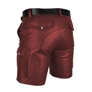 Shorts cargo rouges pour hommes, taille mi-haute, fermeture éclair, style décontracté avec poches, tissu respirant - Product Image 2