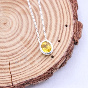 Collier tendance géométrique pour femme avec saphir jaune naturel taille ovale certifié IGI en argent sterling 925 pour anniversaire et fête - Product Image 5
