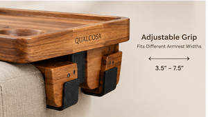 Plateau de service ottoman moderne pliable en bois d'acacia avec poignées réglables, porte-gobelet, fente pour téléphone et compartiment pour télécommande pour canapé - Product Image 3