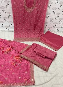 Exquis lourd brodé Chinon soie Gharara ensemble Jari séquence travail superbe traditionnel indien pakistanais vêtements - Product Image 5