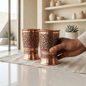 Copper Tumbler Handmade Embossed Drinking Glass Vintage Pattern Portable <b>Cup</b> for Home Party Wedding - Product Image 4