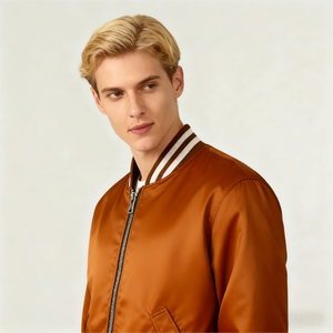 Satin Varsity <b>Jacket</b> for Men Vintage Regular Soft Coat Custom Embroidery - Product Image 4
