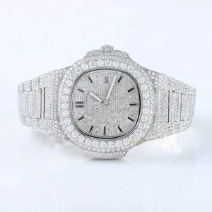 Reloj Clásico de Alta Calidad con Diamantes Moissanite en Tono Blanco, Totalmente Cubierto de Cristales de Zafiro VVS, Movimiento Automático, Estilo Hip Hop de Lujo - Product Image 4