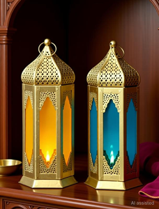 Brass Moroccan Lanterns with Colored <b>Glass</b> Panels <b>Heat</b> <b>Resistant</b> Home Decoration Lantern for Indoor Outdoor Patio Garden Wedding - Product Image 6