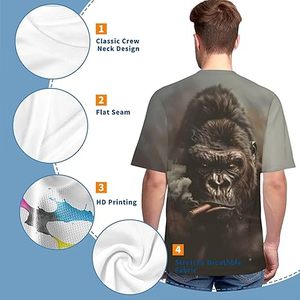 T-shirt à manches courtes pour homme avec impression photo de gorille fumant une pipe, col rond, coupe ample, style décontracté, écologique, personnalisable - Product Image 5