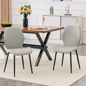 Set di 4 Sedie da Pranzo Moderne di Lusso in PU Trapuntato Grigio Chiaro con Gambe in Metallo Nero per Uso Imbottito - Product Image 2